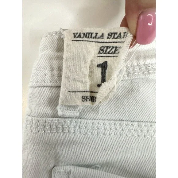VANILLA STAR Jean Shorts Junior Teens Sz 1 White Distressed Cuffed Denim Frayed - Picture 5 of 7